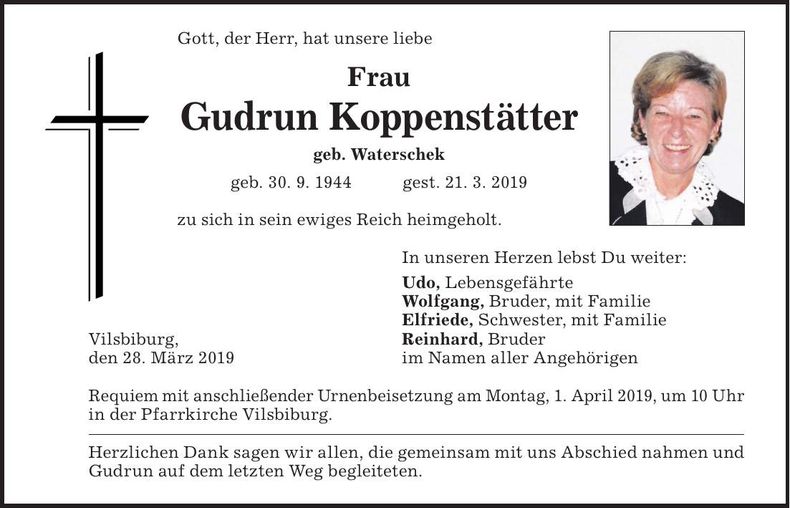 Traueranzeige Gudrun Koppenstätter