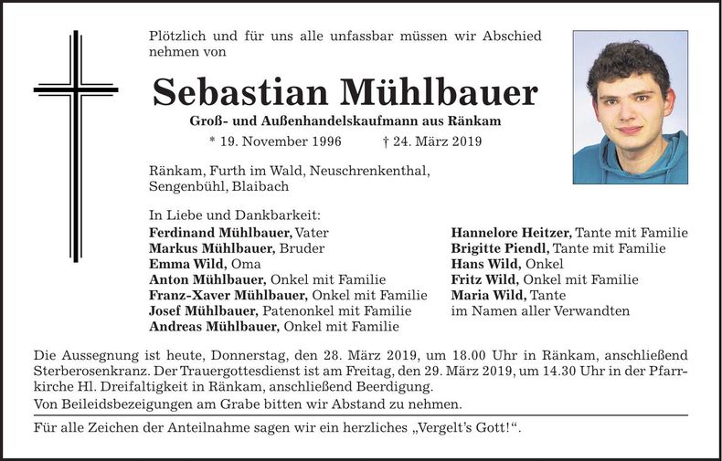 Traueranzeige Sebastian Mühlbauer