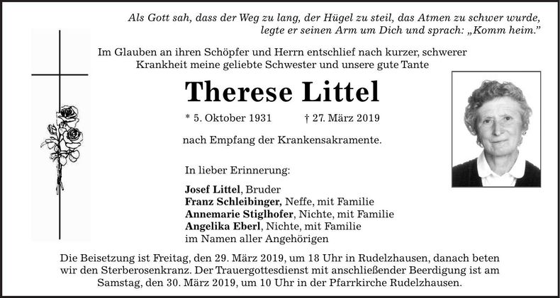 Traueranzeige Therese Littel