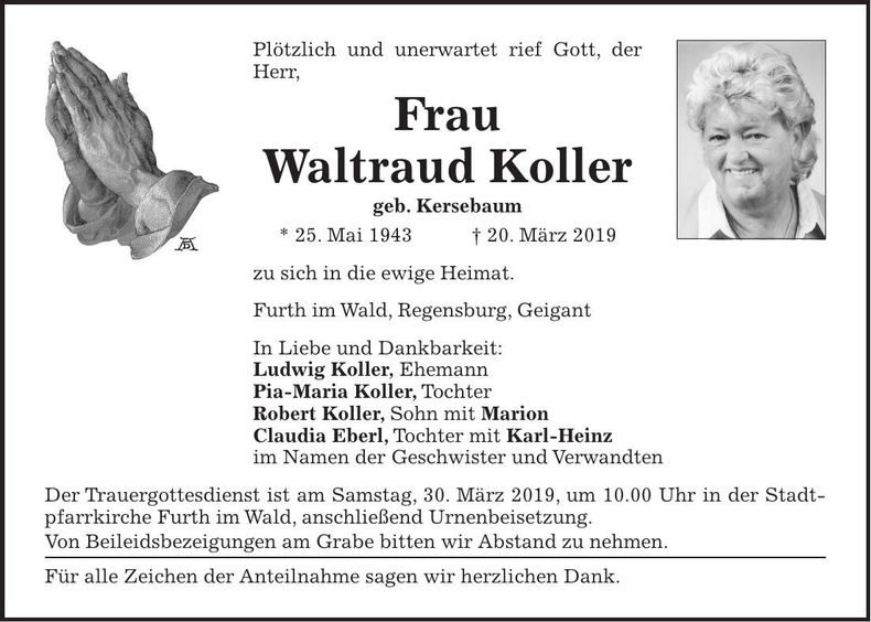 Traueranzeige Waltraud Koller
