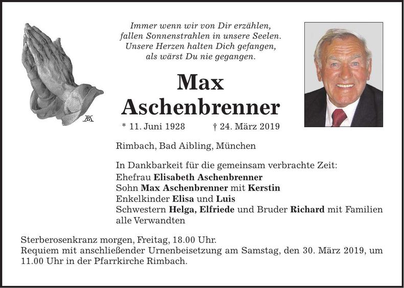 Traueranzeige Max Aschenbrenner