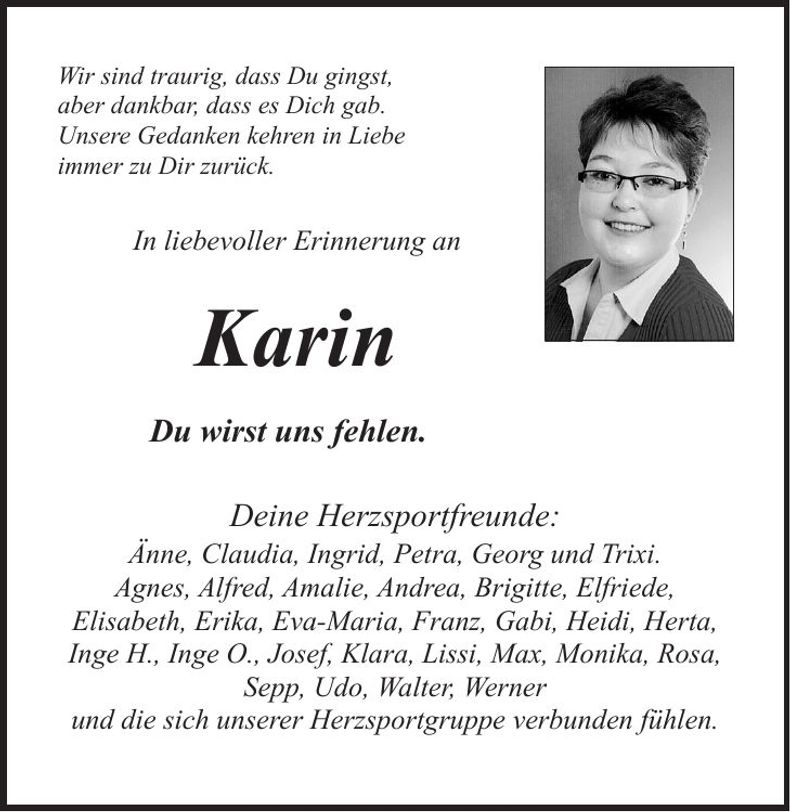 Traueranzeige Karin Hahn