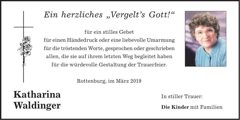 Traueranzeige Katharina Waldinger