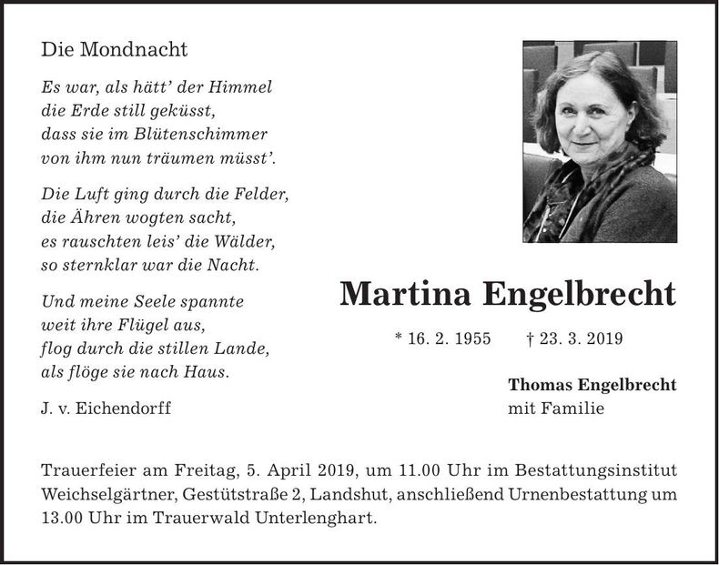 Traueranzeige Martina Engelbrecht