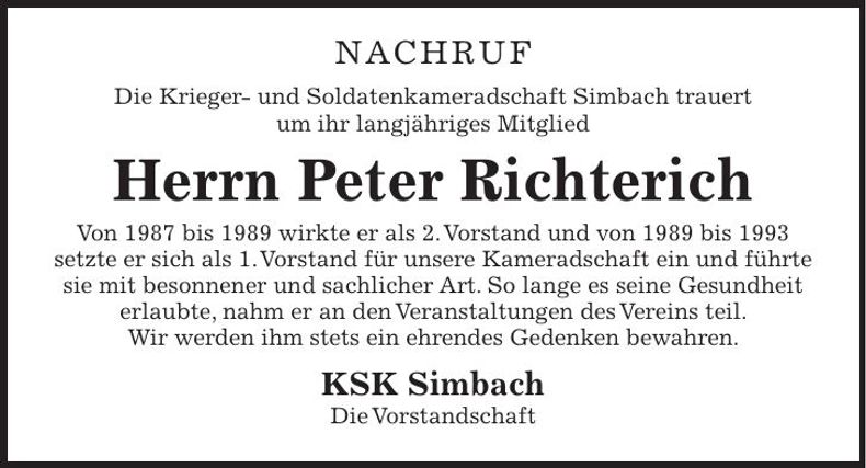 Traueranzeige Peter Richterich
