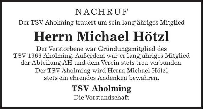 Traueranzeige Michael Hötzl