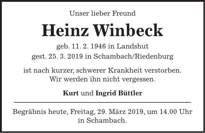 Traueranzeige Heinz Winbeck