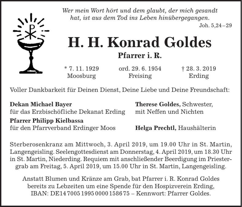 Traueranzeige Konrad Goldes