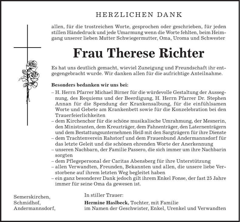 Traueranzeige Therese Richter