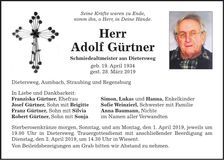Traueranzeige Adolf Gürtner