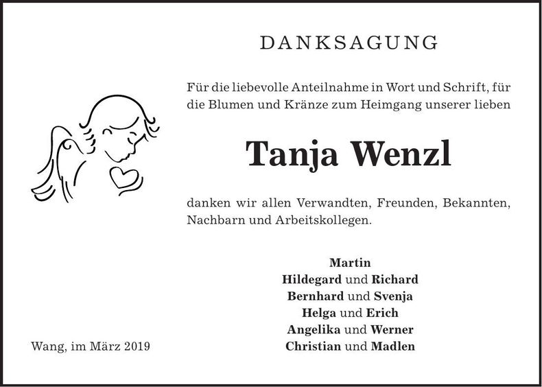Traueranzeige Tanja Wenzl