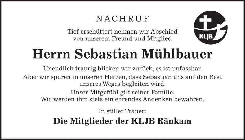Traueranzeige Sebastian Mühlbauer