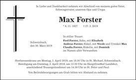 Traueranzeige Max Forster