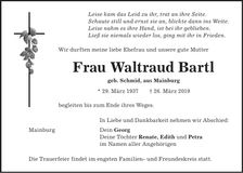 Traueranzeige Waltraud Bartl