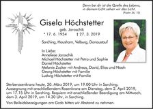 Traueranzeige Gisela Höchstetter