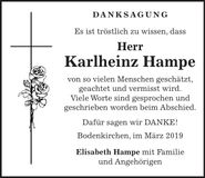 Traueranzeige Karlheinz Hampe