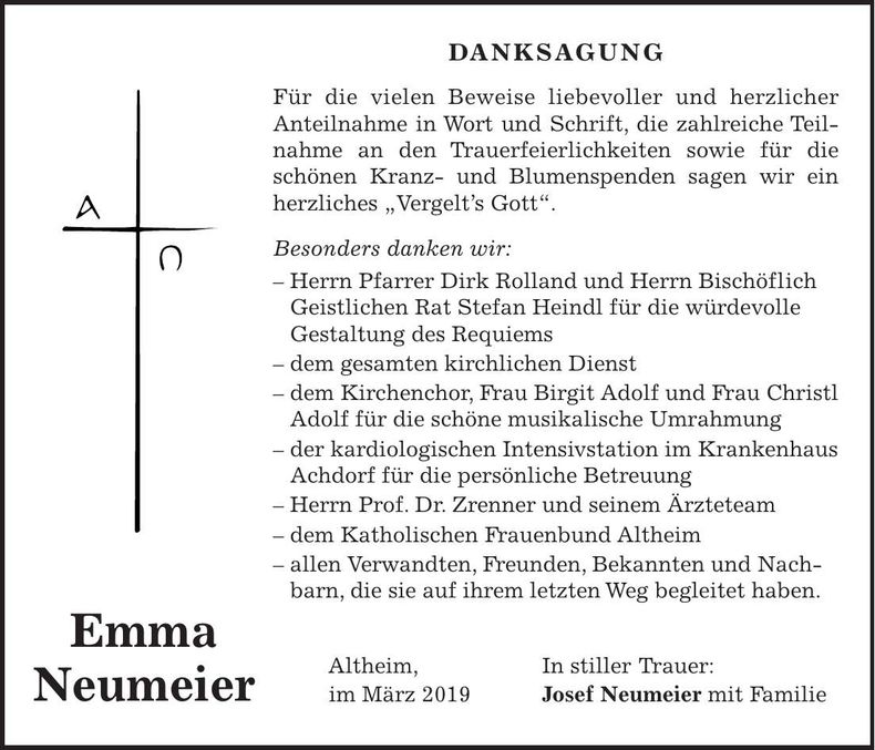 Traueranzeige Emma Neumeier