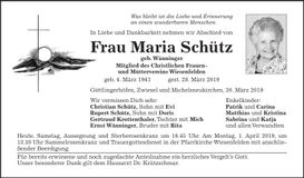 Traueranzeige Maria Schütz