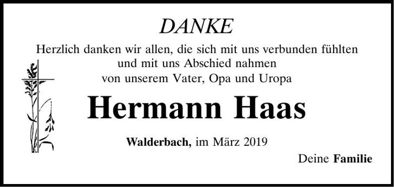 Traueranzeige Hermann Haas
