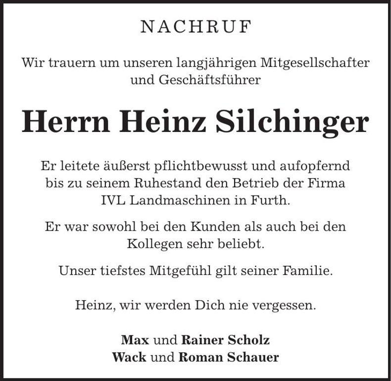 Traueranzeige Heinz Silchinger