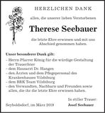 Traueranzeige Therese Seebauer
