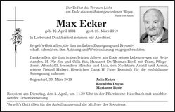 Traueranzeige Max Ecker