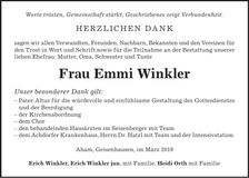 Traueranzeige Emmi Winkler