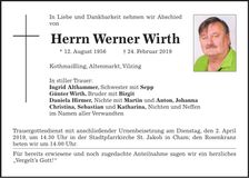 Traueranzeige Werner Wirth