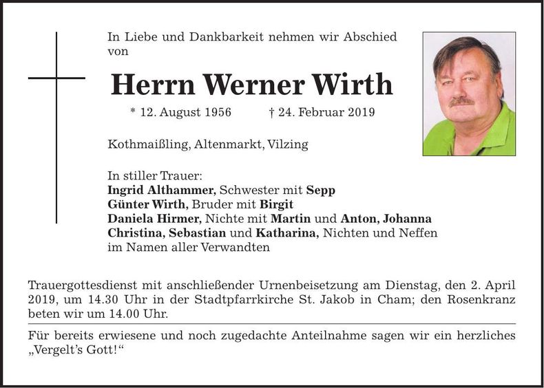 Traueranzeige Werner Wirth