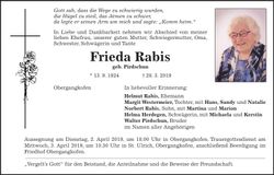 Traueranzeige Frieda Rbis