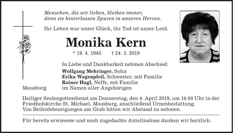 Traueranzeige Monika Kern