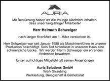 Traueranzeige Helmuth Schweiger