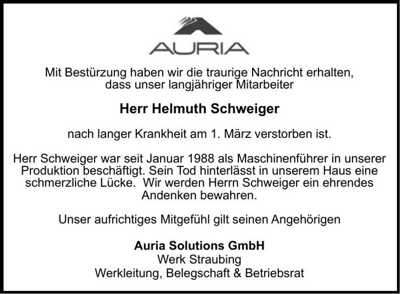 Traueranzeige Helmuth Schweiger