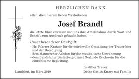 Traueranzeige Josef Brandl