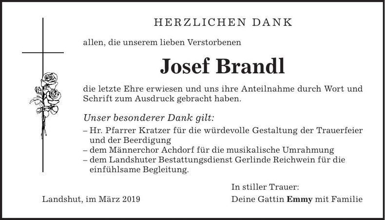 Traueranzeige Josef Brandl
