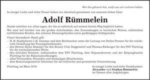 Traueranzeige Adolf Rümmelein