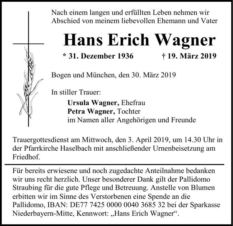 Traueranzeige Hans Erich Wagner