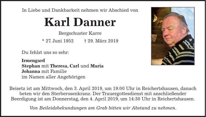 Traueranzeige Karl Danner