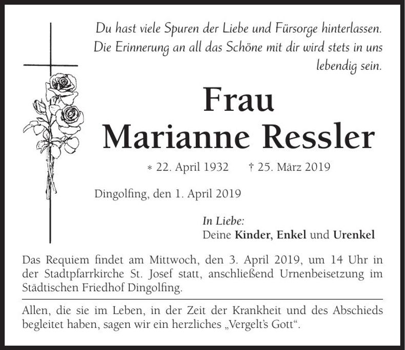 Traueranzeige Marianne Ressler