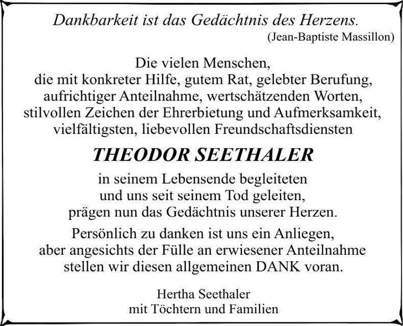 Traueranzeige Theodor Seethaler