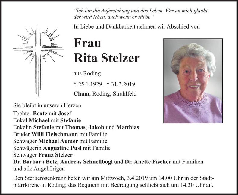 Traueranzeige Rita Stelzer
