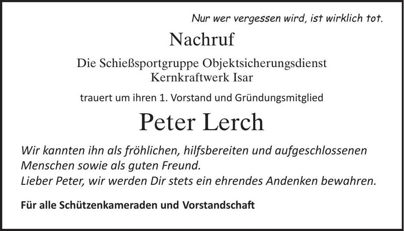 Traueranzeige Peter Lerch