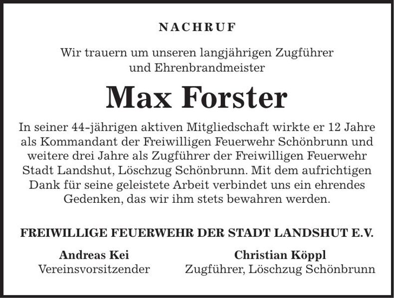 Traueranzeige Max Forster