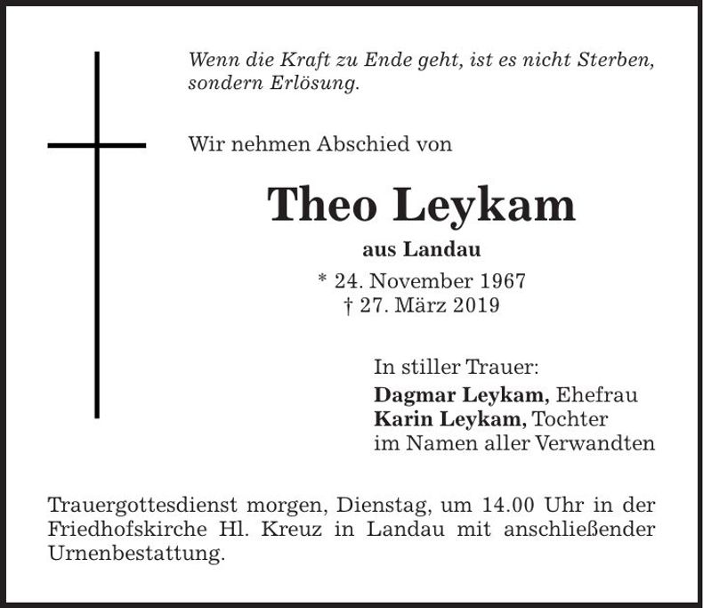 Traueranzeige Theo Leykam