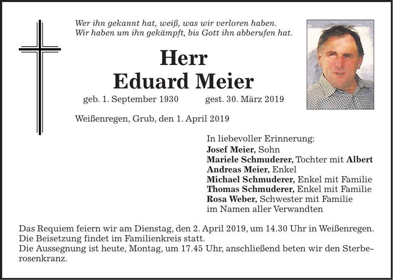 Traueranzeige Eduard Meier