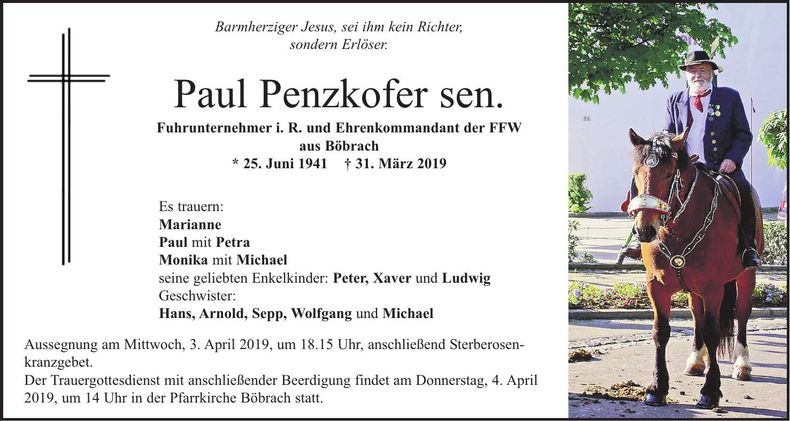 Traueranzeige Paul Penzkofer