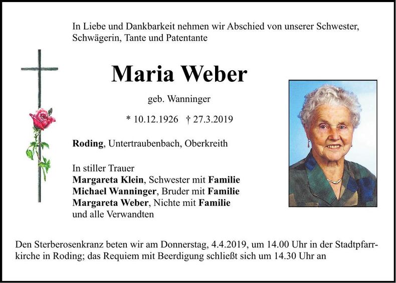 Traueranzeige Maria Weber