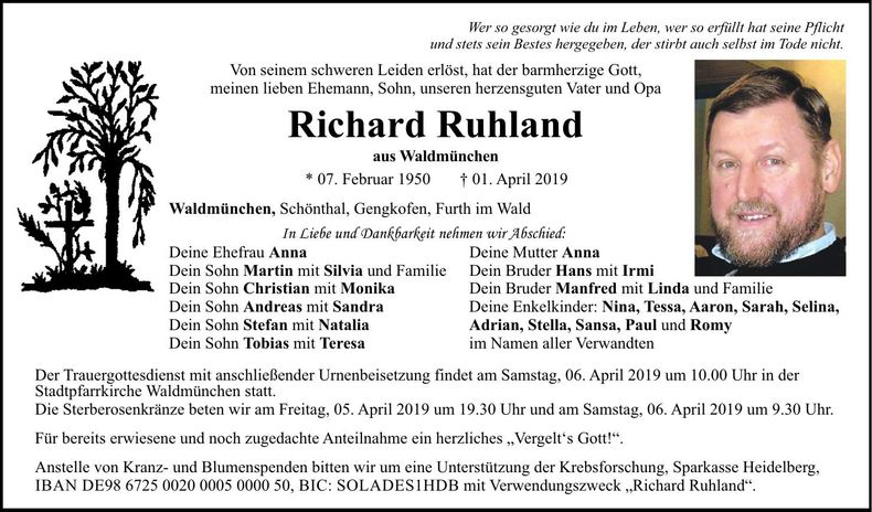 Traueranzeige Richard Ruhland