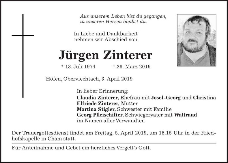 Traueranzeige Jürgen Zinterer