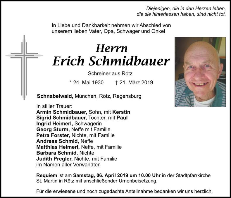 Traueranzeige Erich Schmidbauer